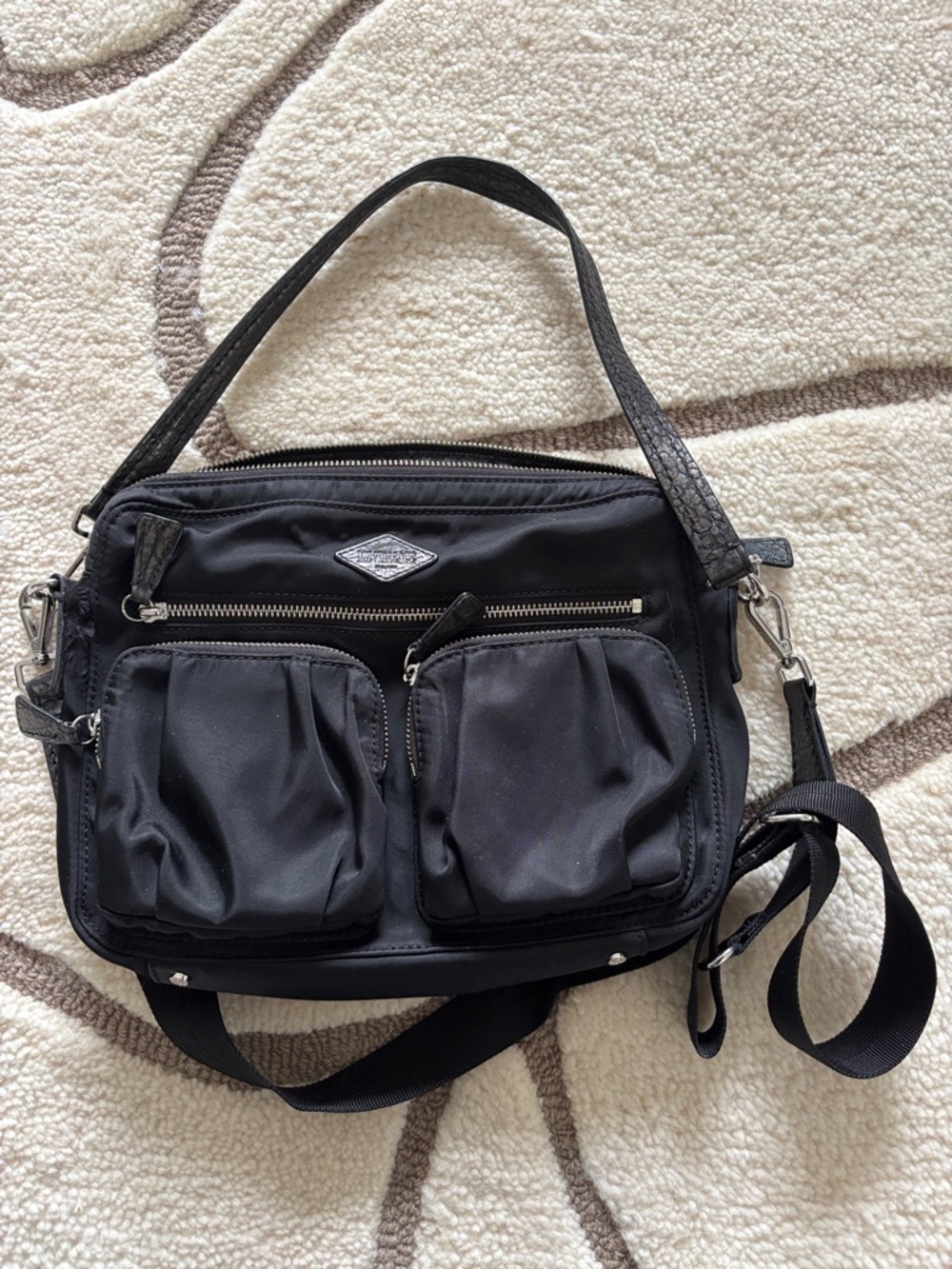 MZ Wallace Black Roxy Nylon and Leather Crossbody Bag